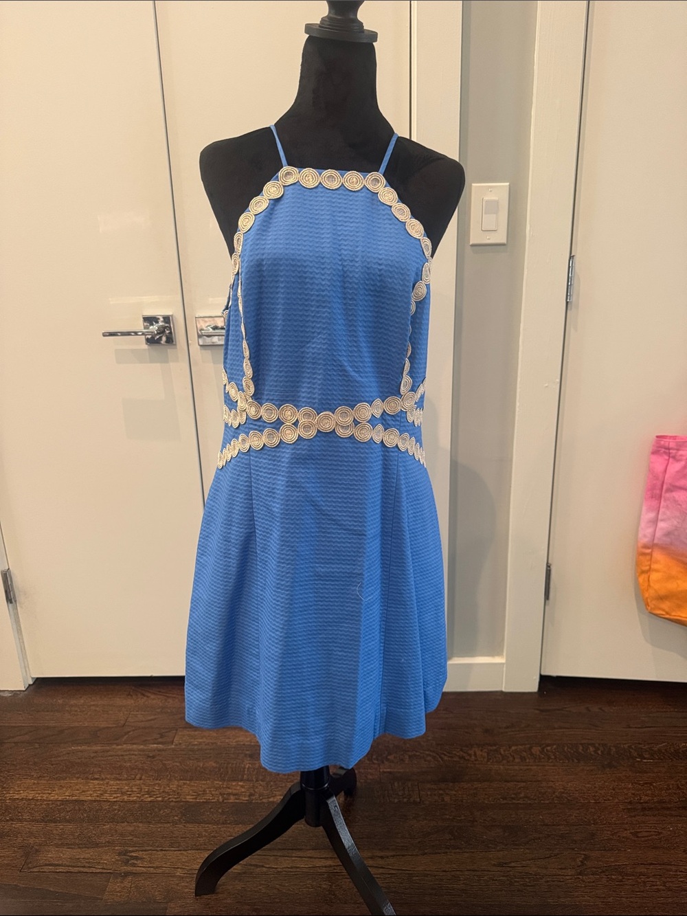 Lilly Pulitzer Blue Halter Dress with Cream Trim